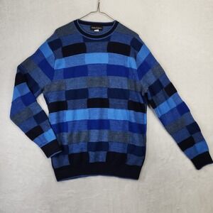 Bullock & Jones Mens Blue Patchwork Block‎ Knit Crewneck Sweater Large